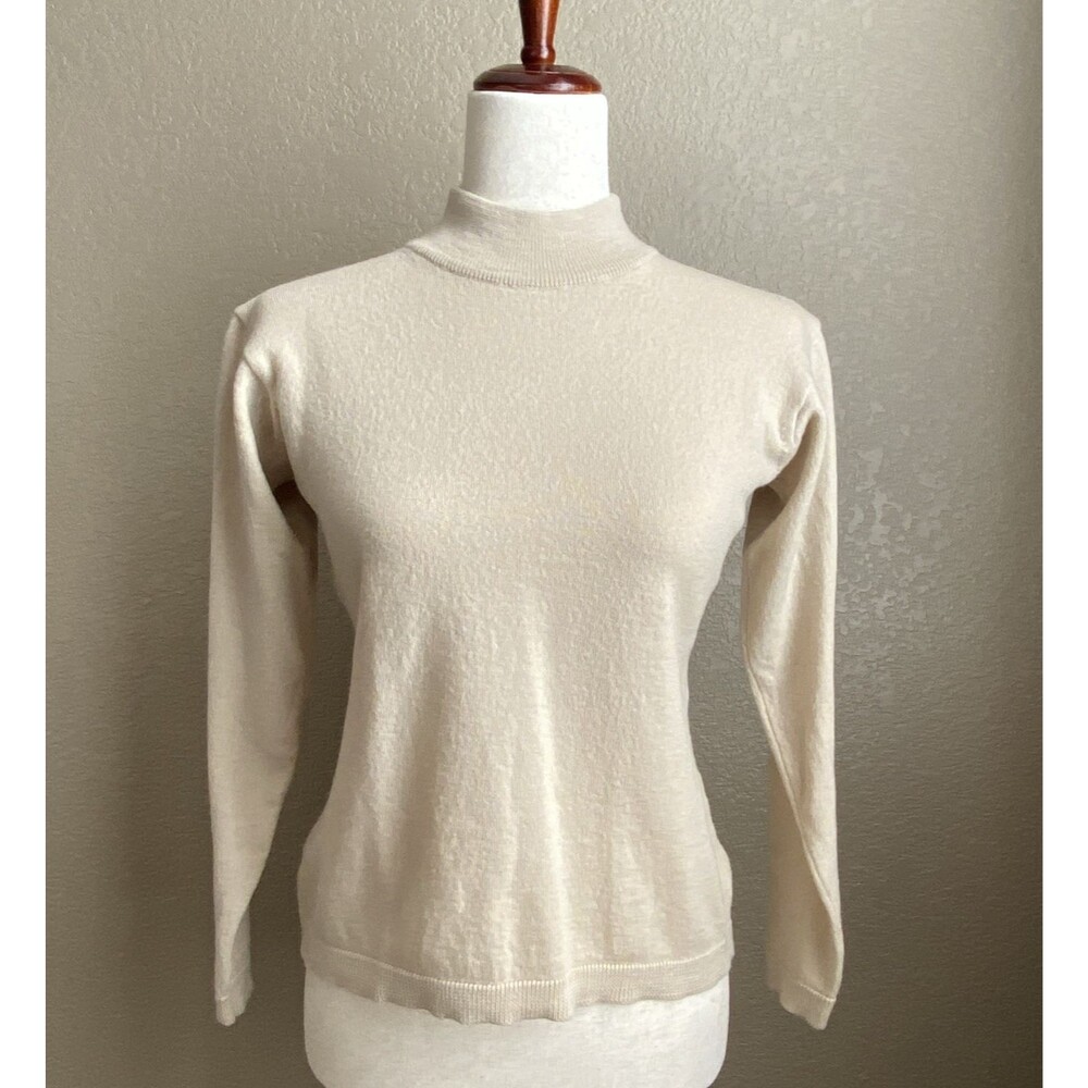Vintage Daisy Merino Wool Sweater Women’s Medium Beige Made Italy